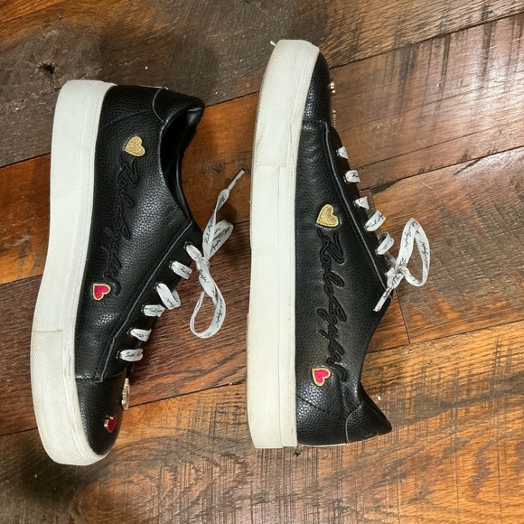 Karl Lagerfeld Paris Cate Pins Lace-Up Platform Sneakers Black Leather Size 10 - Picture 11 of 16